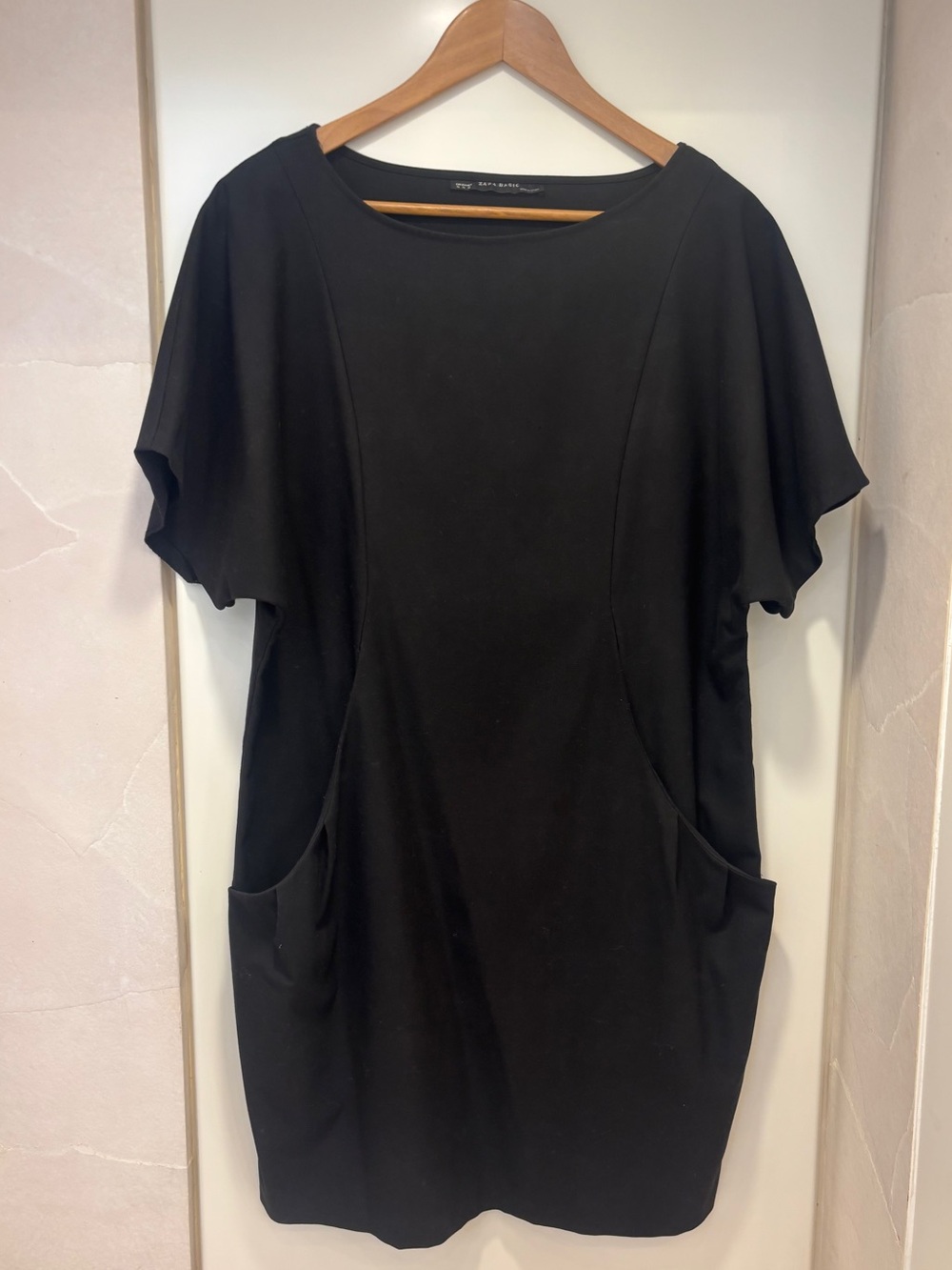 Zara Black Short-Sleeve Pocket Tunic Dress Size XL